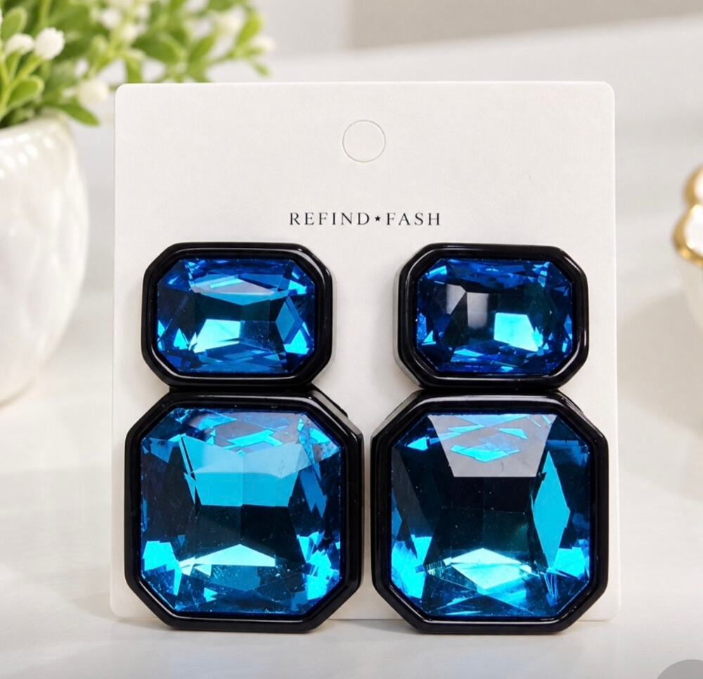 Black Blue Geometric Stone Earrings